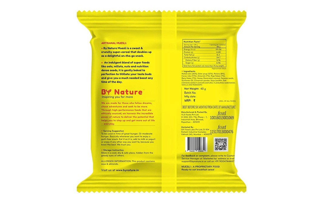 By Nature Artisanal Muesli (Cacao Bean & Raisin)   Pack  40 grams